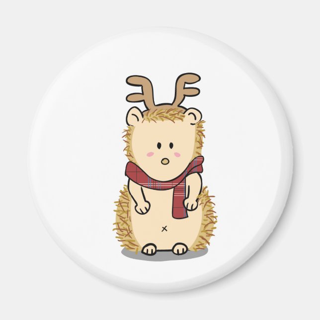 Cute Hedgehog med Reindeer Hair band Magnet (Framsidan)