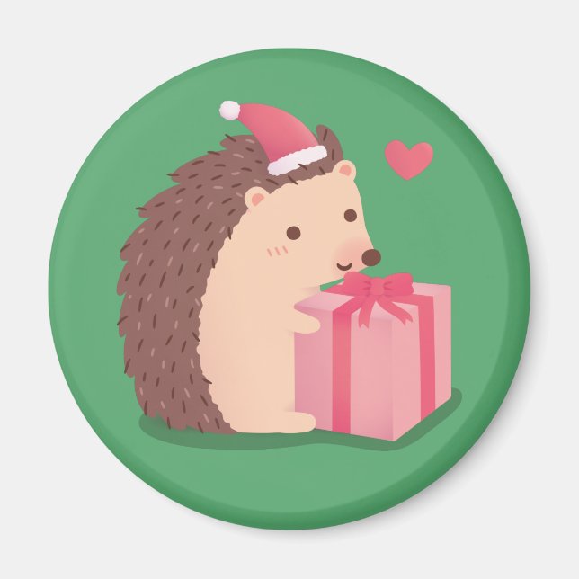 Cute Hedgehog med Tecknad Magnet Jul Hat (Framsidan)