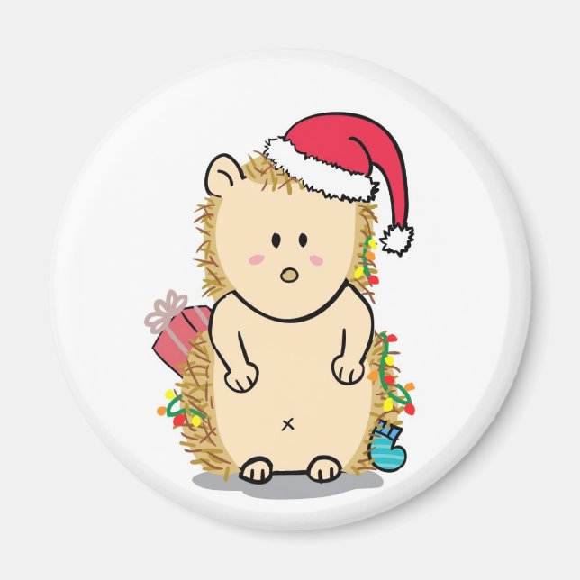 Cute Hedgehog med Tecknad Magnet Jul Hat (Framsidan)