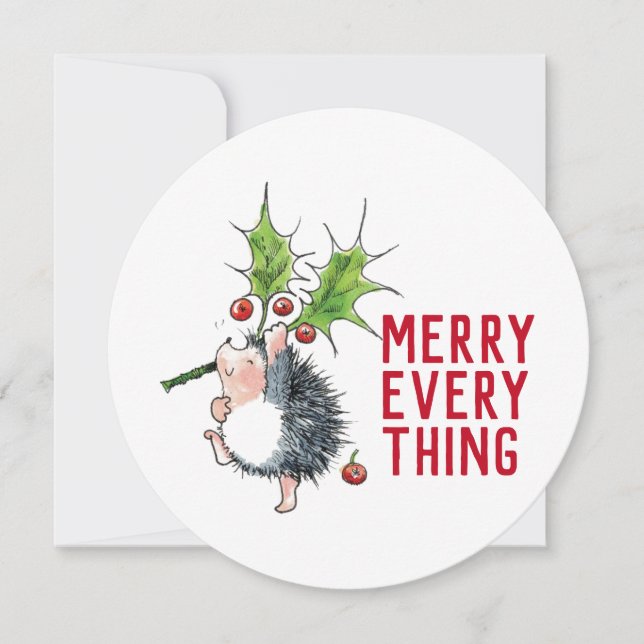 Cute Hedgehog Merry Allting Julrunda Julkort (Framsida)