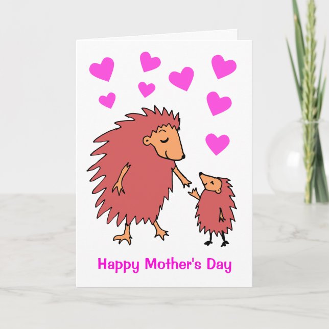 Cute Hedgehog Mor och Child Mors dag Card Kort (Framsida)