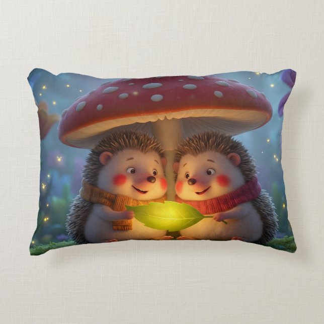 Cute Hedgehog Mushroom Throw Pillow Prydnadskudde (Framsidan)