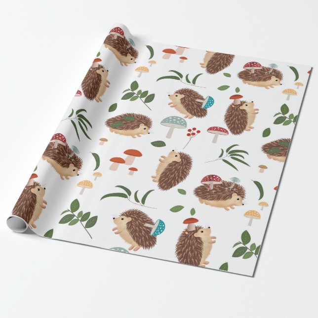 Cute Hedgehog Mushrooms Woodland Forest Animal Presentpapper (Utrullad)