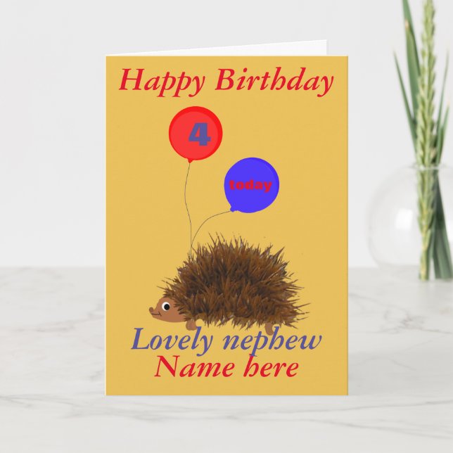 Cute hedgehog Nephew Birthday add namn age Kort (Framsida)