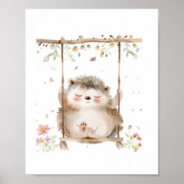 Cute Hedgehog Nursery Friends Kärlek Animal Flower Poster