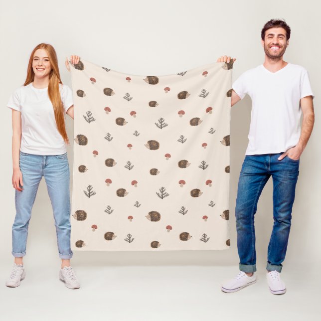 Cute Hedgehog och MushRumsskogen Mönster Fleecefilt (På plats)