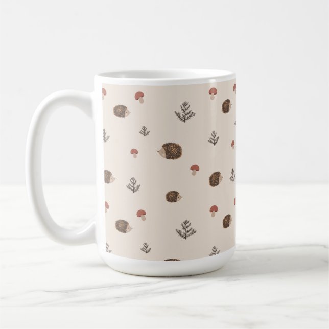 Cute Hedgehog och MushRumsskogen Mönster Kaffemugg (Vänster)
