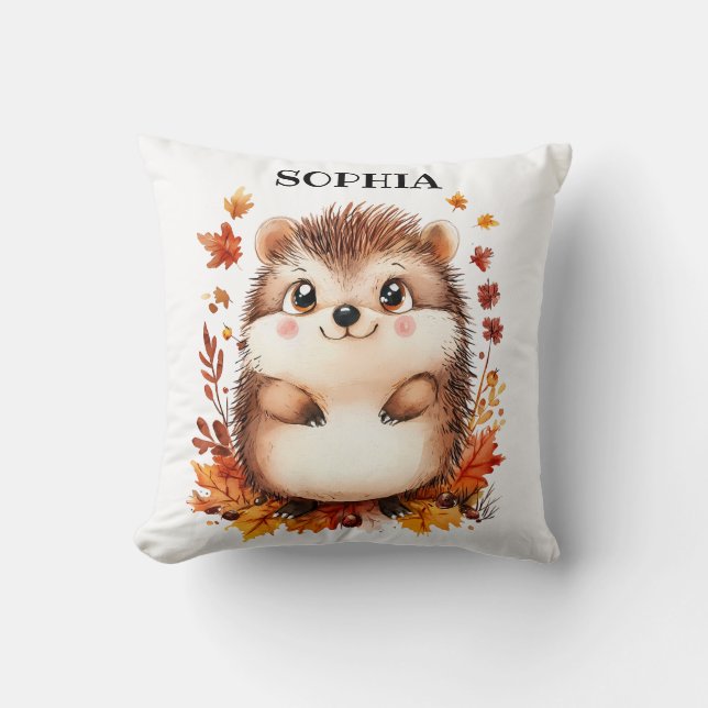 Cute Hedgehog Personlig Namn Modern Animal Fall Kudde (Framsida)