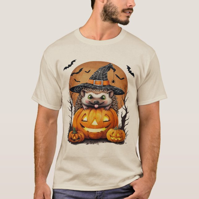 Cute Hedgehog Pumpkin Design | Perfekt för Älskare T Shirt (Framsida)