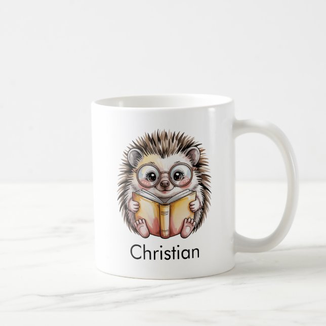 Cute Hedgehog Reading a Book Custom Kaffemugg (Höger)