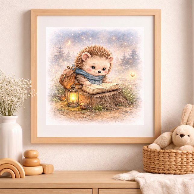 Cute Hedgehog Reading A Book Kids Nursery Poster (Skapare uppladdad)
