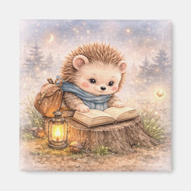 Cute Hedgehog Reading Fridge Magnet (Framsidan)