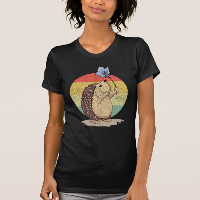 Cute Hedgehog Retro Flower Sunset Högre T Shirt (Framsida)
