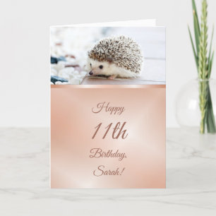 Cute Hedgehog Ro Guld Girls Birthday Kort