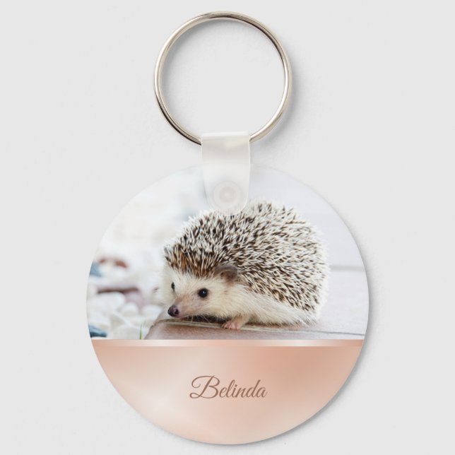 Cute Hedgehog Ro Guld Nyckelring (Framsida)