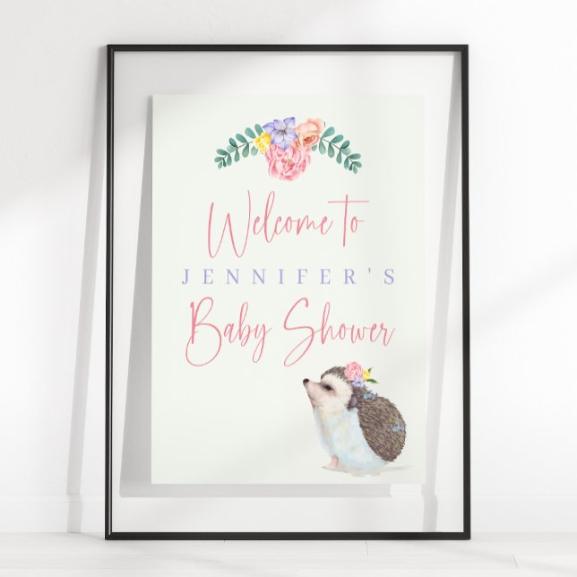Cute Hedgehog Rosa Flicka Baby Shower Poster (Skapare uppladdad)