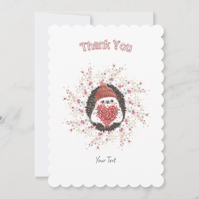 Cute Hedgehog Rosa Heart Anpassningsbar Tack Kort (Framsida)