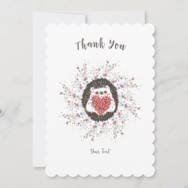 Cute Hedgehog Rosa Heart Text Tack Kort (Framsida)