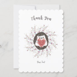 Cute Hedgehog Rosa Heart Text Tack Kort