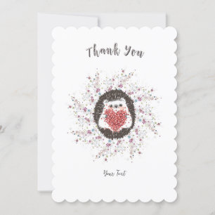 Cute Hedgehog Rosa Heart Text Tack Kort