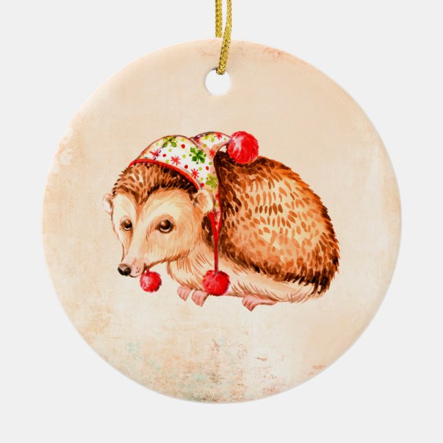Cute Hedgehog Round-Dekorationen Julgransprydnad Keramik (Framsidan)