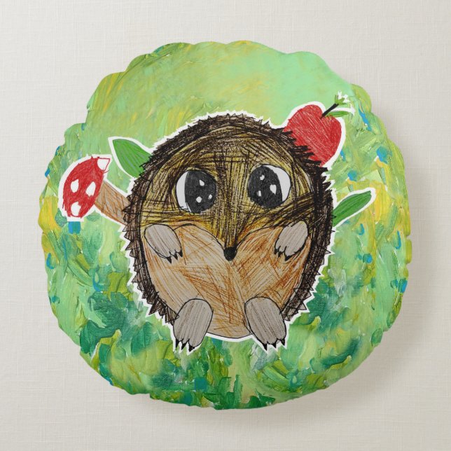 Cute Hedgehog Rund Kudde (Framsidan)