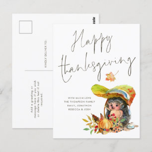Cute Hedgehog Script Happy thanksgiving Vykort