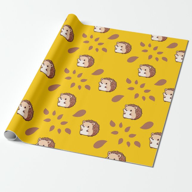 Cute Hedgehog Seamless Wrapping Papper för hösten Presentpapper (Utrullad)
