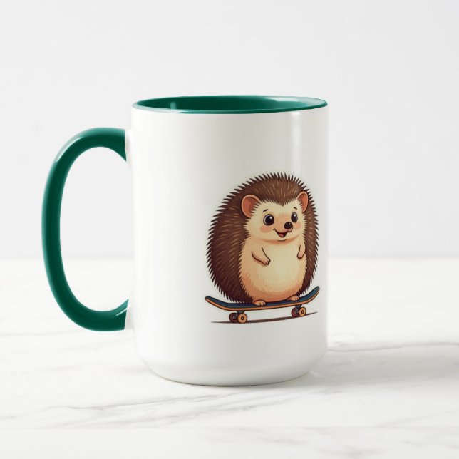 Cute Hedgehog Skating Mugg - Roligt Animal Coffee  (Vänster)
