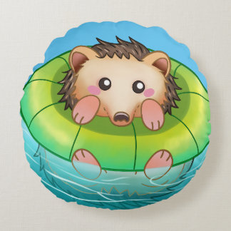 cute hedgehog swimming  rund kudde