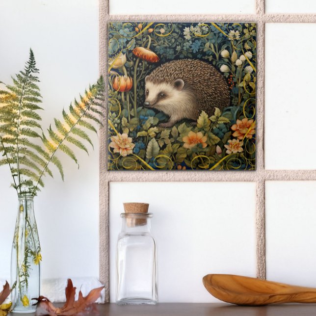 Cute Hedgehog Tapestry William Morris Stil Kakelplatta (Skapare uppladdad)
