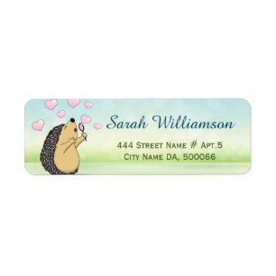 Cute Hedgehog Tecknad Soap Bubble Hearts Label Returadress Etikett