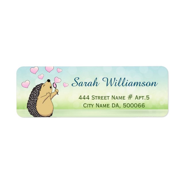 Cute Hedgehog Tecknad Soap Bubble Hearts Label Returadress Etikett (Framsidan)