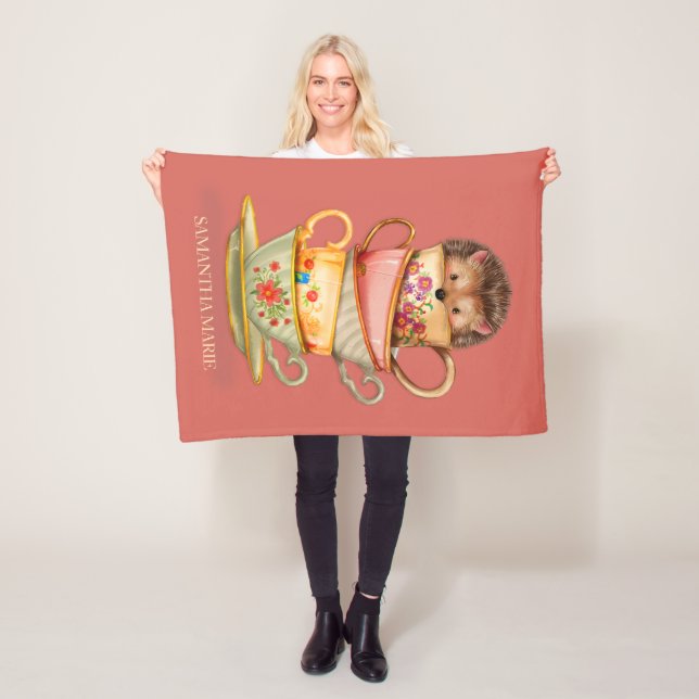 Cute Hedgehog Tekopp Rosa Småbarn Infant Fleecefilt (På plats)