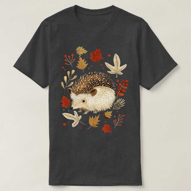 Cute Hedgehog Throws Höst löv T Shirt (Design framsida)