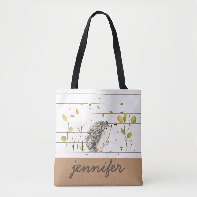 Cute Hedgehog Tote Bag Tygkasse (Framsida)
