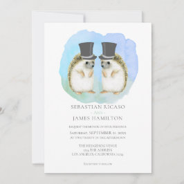 Cute Hedgehog Two Grooms Gay Couple Bröllop Inbjudningar