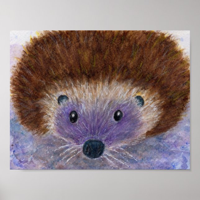 Cute Hedgehog vattenfärgsart poster födelsedag etc (Framsidan)