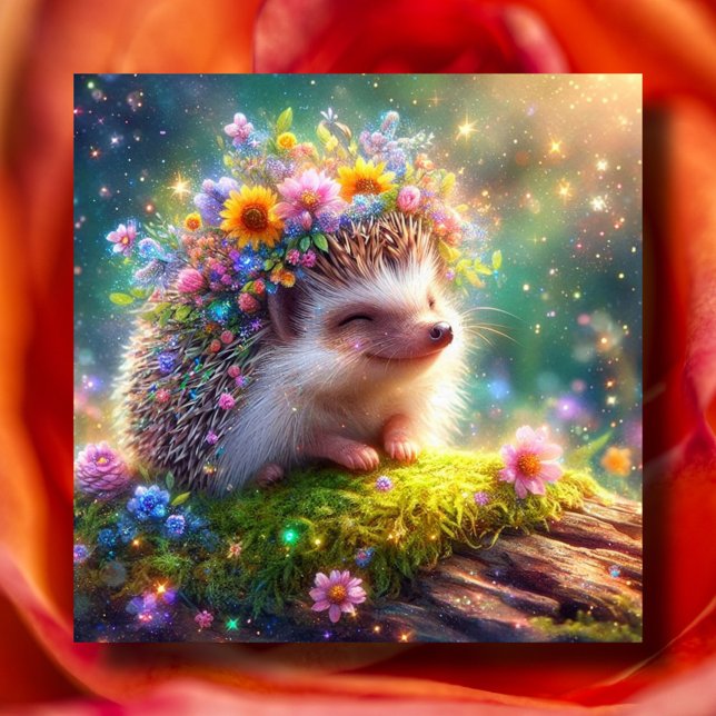 Cute Hedgehog Wearing Flower Krona Woodland Påsk Julkort (Skapare uppladdad)