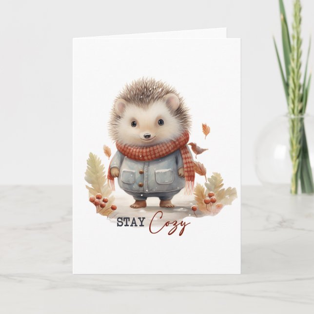 Cute Hedgehog Winter BLANK Helgkort (Framsida)