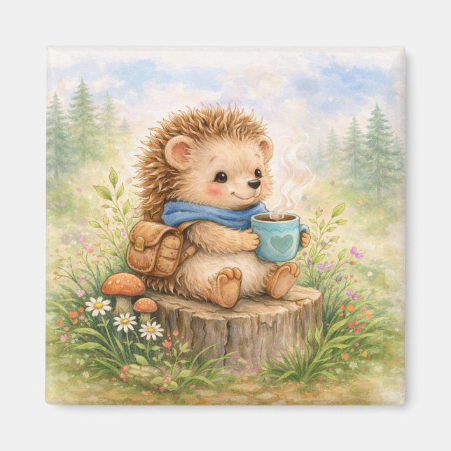 Cute Hedgehog With Mug Fridge Magnet (Framsidan)