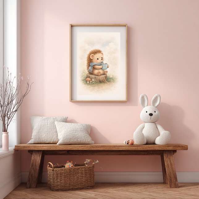 Cute Hedgehog with Mug Neutral Kids Room Poster (Skapare uppladdad)