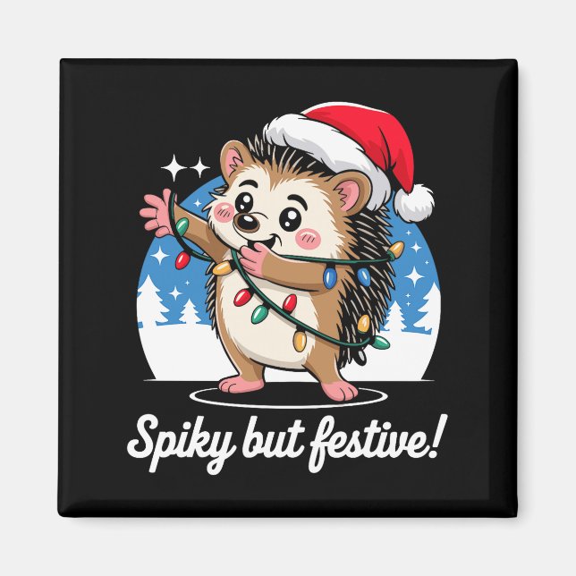Cute Hedgehog With Santa Hat Christmas Lights Wint Magnet (Framsidan)