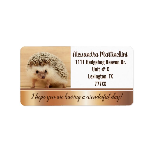 Cute Hedgehog Wonderful Day Returetiketters Adressetikett (Framsidan)