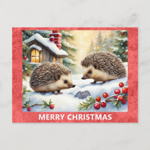 Cute Hedgehog Woodland Forest God jul Vykort