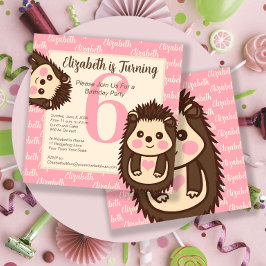 Cute Hedgehogs Girl Birthday Investigation Inbjudningar