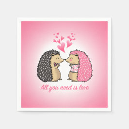 CUTE HEDGEHOGS KISSING HEARTS KÄRLEK DECOUPAGE PAP PAPPERSSERVETT