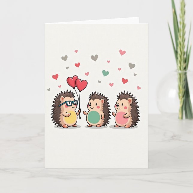 Cute Hedgehogs Love Hearts Card Kort (Framsida)