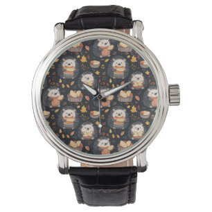 Cute Hedgehogs med Bread och Höst löv Armbandsur