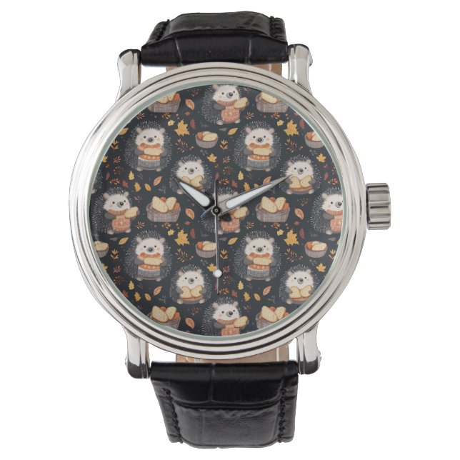 Cute Hedgehogs med Bread och Höst löv Armbandsur (Framsida)